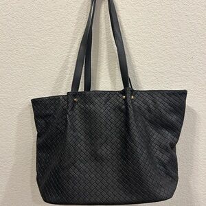 Quilted Black Leather Tote Bag
